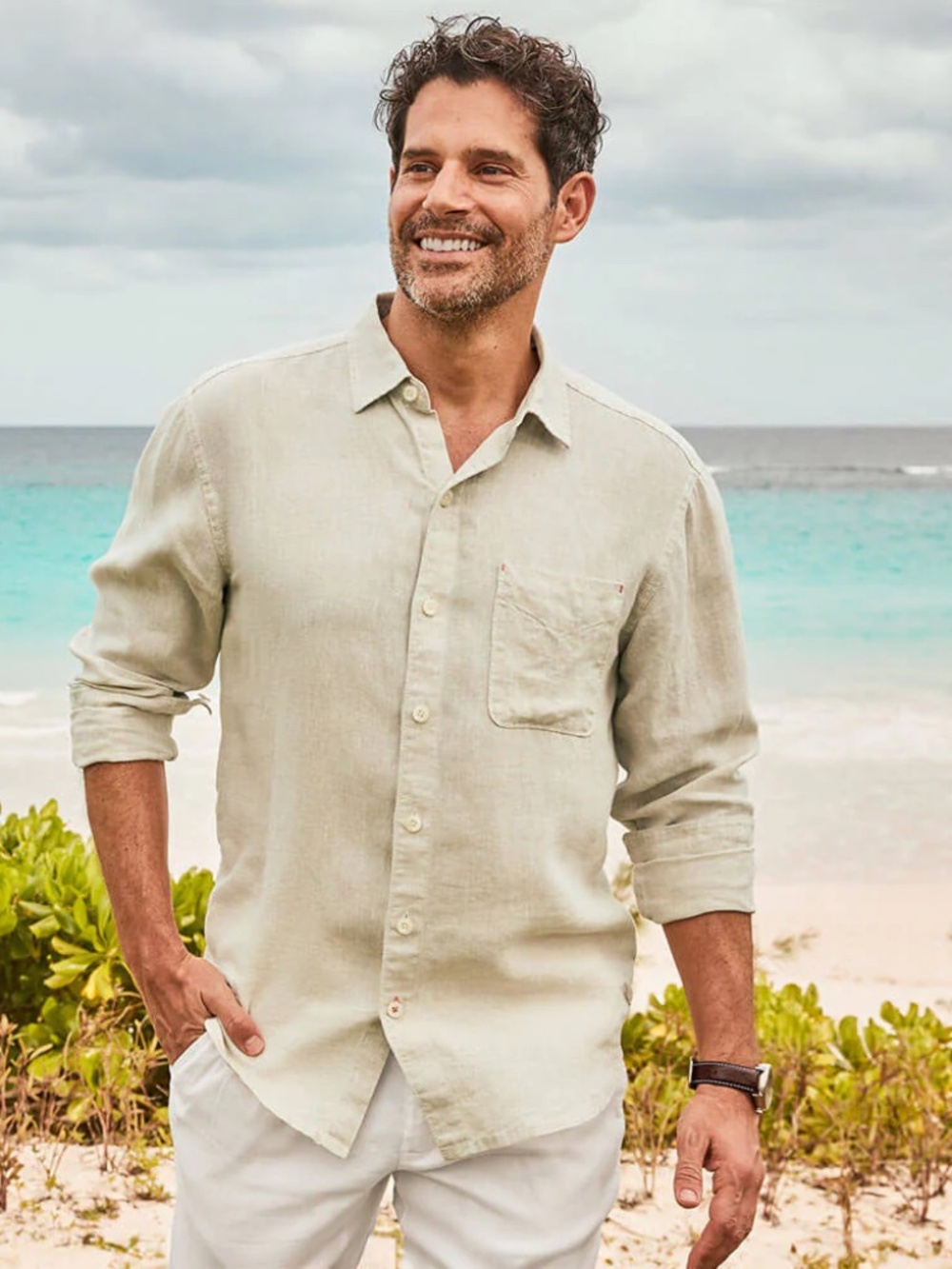 Tommy Bahama Oatmeal Sea Glass Breezer 100% Linen Button Down (Oatmeal)